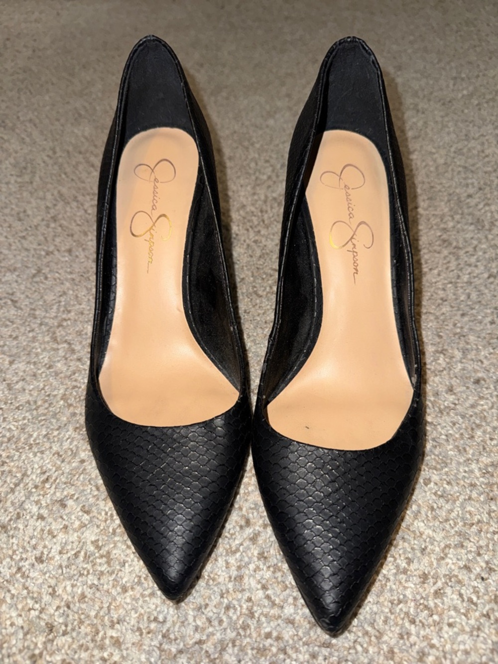 Jessica Simpson Black Textured Pointed-Toe Pumps
